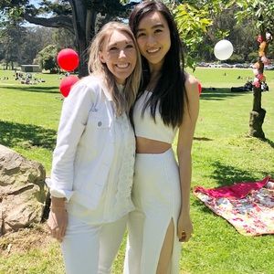 White sequin Monica pant set in size S (worn once)